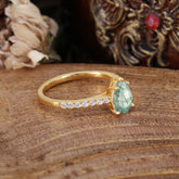 1.25 Carat Pear Cut Classic Green Emerald Anniversary Ring for Girlfriend Moss Agate